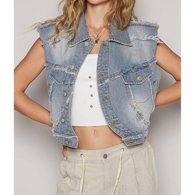 Women's Asymmetrical Denim Vest - POL