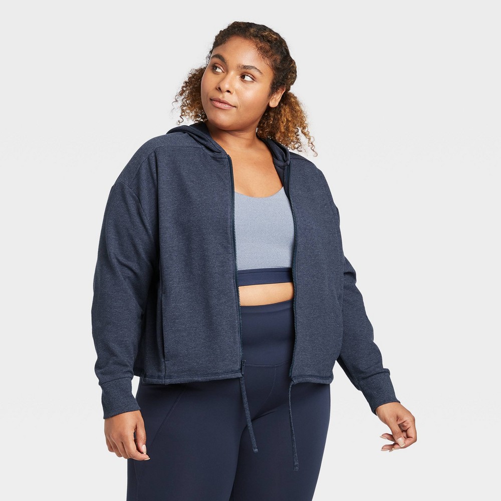 Women's Plus Size French Terry Full Zip Hoodie - All in Motion Navy 2X, Blue was $30.0 now $13.5 (55.0% off)