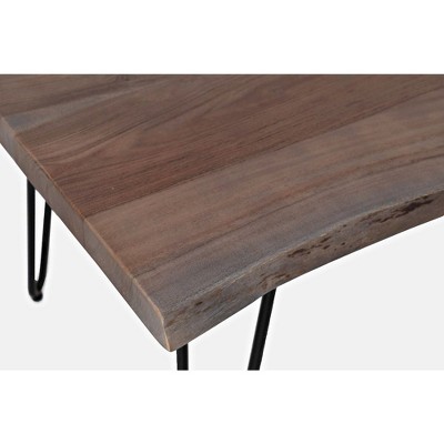 Transitional Slate Gray/Brown Acacia Wood Coffee Table with Metal Legs