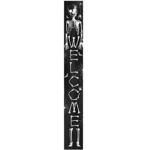 HomeRoots 72" Black And White Solid Wood Welcome Halloween Skeleton Porch Sign - 1 of 4
