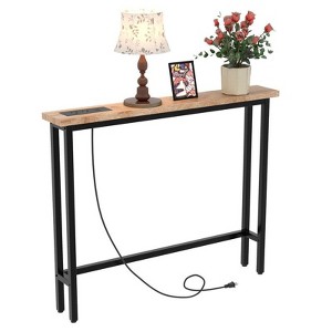 VINGLI Oak-colored 1-piece Set Melamine + Iron Hallway Table with Power Strip - 1 of 4
