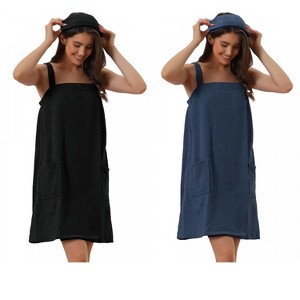INSPIRE CHIC Women's 2 Pcs Sleeveless Towel Wrap Robe with Strap for Shower - 1 of 4