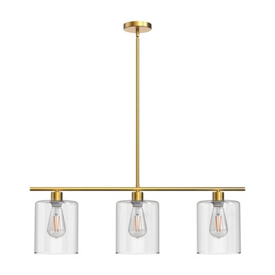DORESshop Modern 3/4 Light Gold Kitchen Island Pendant Light , Retro Industrial Linear  Ceiling Lights with Clear Glass Shade for Kitchen