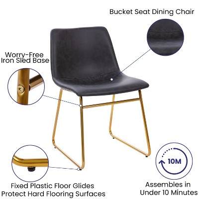 Elegant Dark Gray LeatherSoft 18" Dining Chair with Gold Metal Base, Set of 2