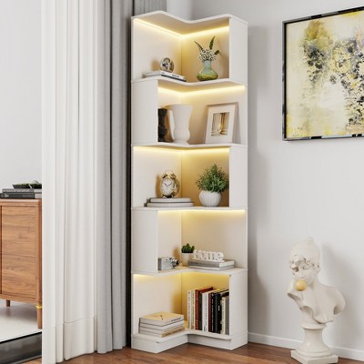 MOEPISY Corner Book Shelf - 5 Tier Corner Bookshelf Bookcase with Baffle, Freestanding L Shaped Display Shelf Stand