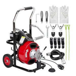 Drain Cleaner Machine, Portable Auto Feed Sewer Snake Auger on Wheels, Drain Cleaning Machine with 4 Cutters & Air-Activated Foot Switch - 1 of 4