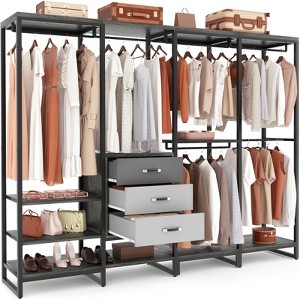 Aheaplus 74'' Closet Organizer with Wood Drawers, Garment Rack with Wood Shelves and Hanging Rods - 1 of 4