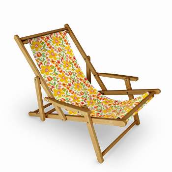 Mirimo Naif Summer Flora Sling Chair - Yellow - Deny Designs, Adjustable Recliner, UV & Water-Resistant, Wood Frame