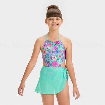 Girls' Easter Floral Printed One Piece Swimsuit Set - Cat & Jack