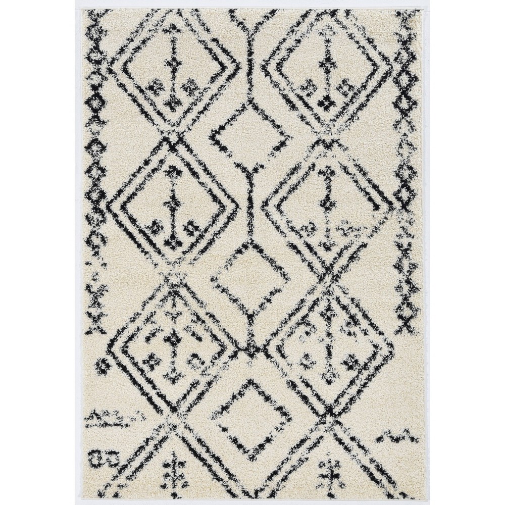 5'x7' Moroccan Shag Area Rug Fes Ivory/Black - Linon