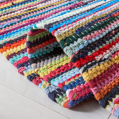 Handmade Multi-Stripe Cotton Flat Woven Square Rug