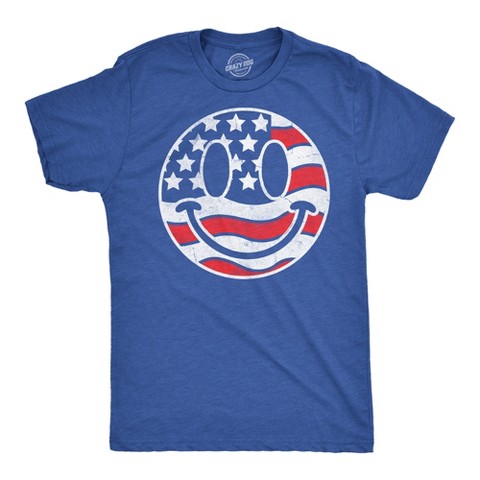 Мужские футболки Crazy Dog T-Shirts, Inc. Mens Funny T Shirts American Flag Smile Sarcastic Fourth Of July Graphic Novetly Tee for Men - Crazy Dog Men's T Shirt For Fourth Of July Royal L