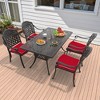 Hzzkey 5-Piece Rectangular Patio Dining Set, Cast Aluminum,Red Cushions,Umbrella Hole,Black - 3 of 4