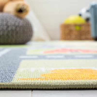 Kids Playhouse Light Green and Dark Gray Square Area Rug