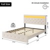 Full Size Bed Frame with Charging Station and LED Lights, Upholstered Bed Frame with Adjustable Headboard - 2 of 4
