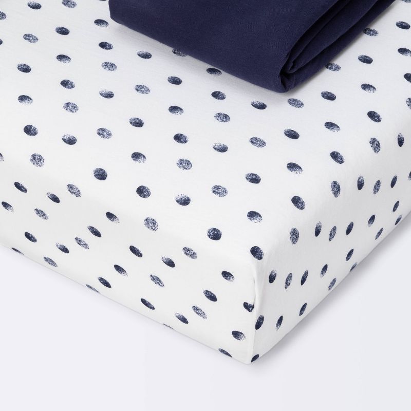 Fitted Jersey Crib Sheet Dots and Solid Navy Blue - Cloud Island&#8482; - Navy - 2pk, 1 of 5