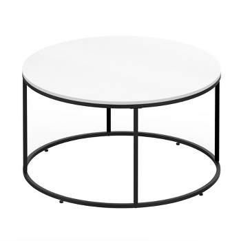 HOMCOM Modern Coffee Table, Round Center Table with Black Metal Frame for Living Room, White