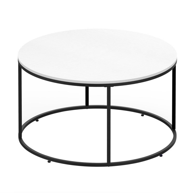 HOMCOM Modern Coffee Table, Round Center Table with Black Metal Frame for Living Room, White, 1 of 10