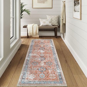 Area Rugs Vintage Distressed Living Room Rug Traditional Medallion Floral Print Rug Non Slip Bedroom Rug - 1 of 4