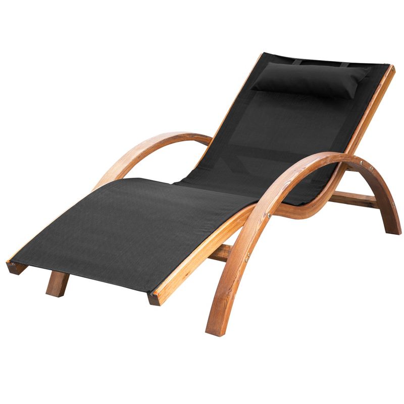 Outsunny Outdoor Chaise Wood Lounge Chair with Pillow, Armrests, Breathable Sling Mesh and Comfortable Curved Design for Patio, Deck, and Poolside, 4 of 7