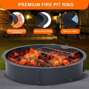 30 Inch Outdoor Fire Pit Ring, 2.5mm Heavy Duty Steel Round Fire Pit Insert, 36 In-Outer Wood Burning Fire Pit Kit, 10 Inch Height Campfire Ring - 1 of 4