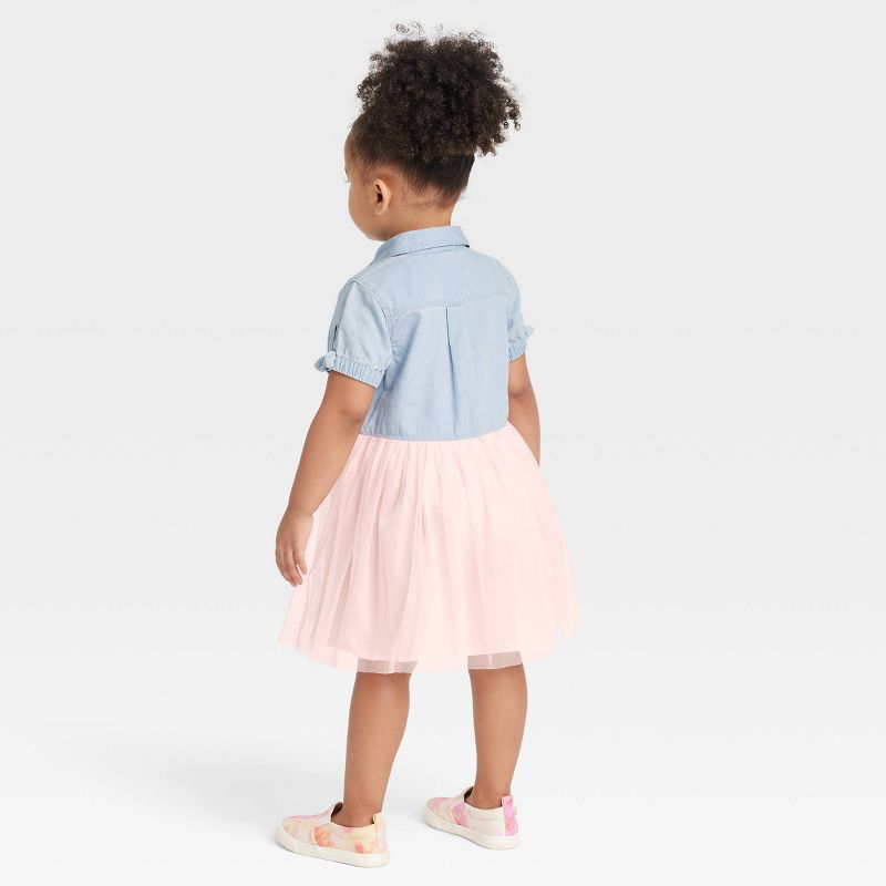 OshKosh B'gosh Toddler Girls' Chambray Short Sleeve Tulle Dress - Light Pink/Blue Denim, 2 of 10