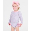 RuffleButts Baby Girls Seersucker Long Sleeve UPF50+ One Piece Rash Guard - 3 of 4