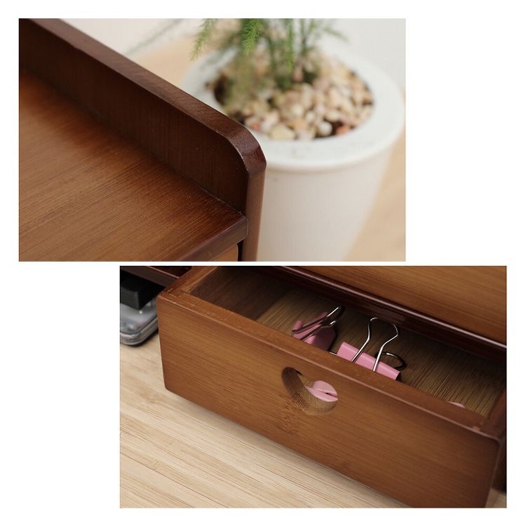 YIYIBYUS Monitor Stand Riser with 3 Drawers 2-Tier Bamboo Wood Computer ...
