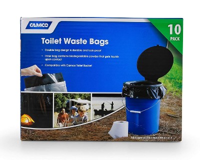 Camco 41548 10 Pack of Leak Proof Double Lined Camping Toilet Waste Bags, Black