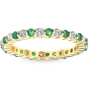 Pompeii3 1 cttw Emerald & Diamond Wedding Eternity Stackable Ring 10k Yellow Gold - 1 of 4