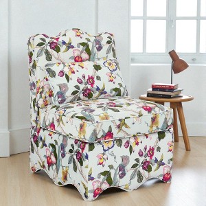 Mshliw Armless Flannel Dining Chair with Floral Pattern, Soft Sponge Cushion, Matching Waist Pillow and Wooden Frame for Dining or Living Room - 1 of 4