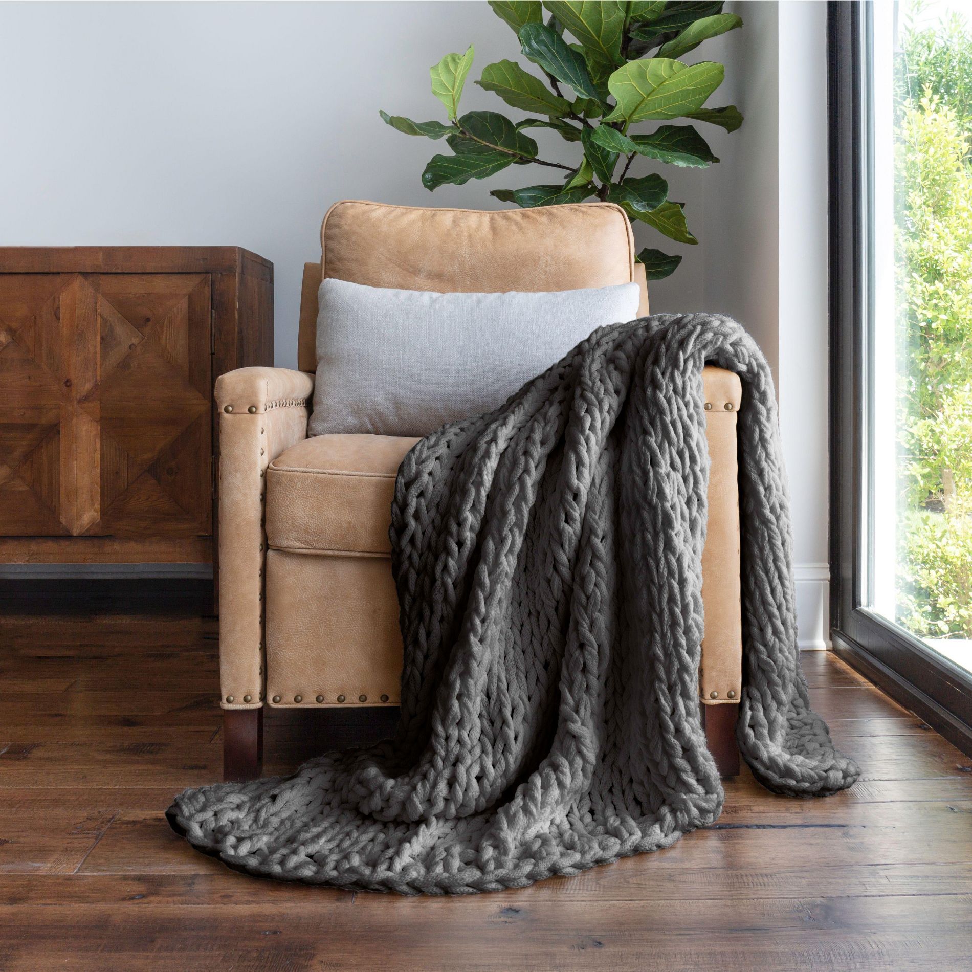 Chunky Knit Throw Blanket Braided, Soft & Cozy - Becky Cameron