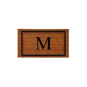 Evergreen Monogram Indoor Outdoor 100% Natural Coir Doormat 28" x 16" |  Letter  "M"