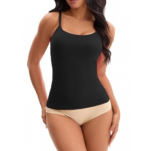 INSPIRE CHIC Women's Spaghetti Straps with Built-In Bras Basic Breathable Sleeveless Undershirts Camisoles - 1 of 4