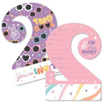 Big Dot of Happiness Two Cool - Girl - Shaped Fill-In Invitations - Pastel 2nd Birthday Party Invitation Cards with Envelopes - Set of 12