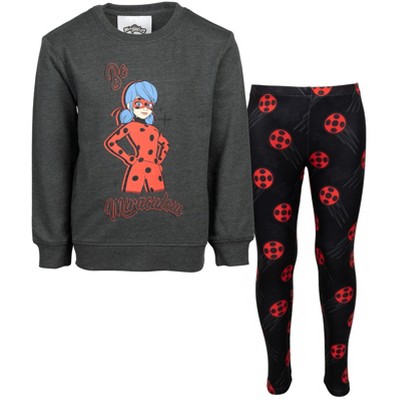 Miraculous Cat Noir Ladybug Girls French Terry Sweatshirt and Leggings Outfit Set toddler to Big Kid