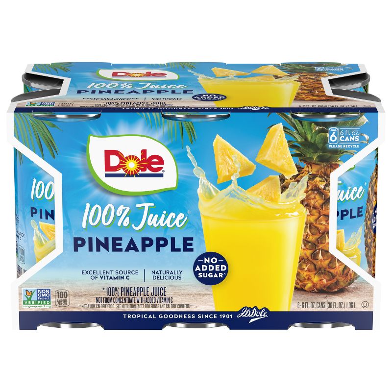 Dole 100% Pineapple Juice - 6pk/6 fl oz Cans, 1 of 9
