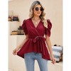 Puff Short Sleeve Ruffle Shirt for Women Deep V Neck Peplum Tops Waist Tie Chiffon Blouses Dressy Casual Waist Wrap Tops - 2 of 4
