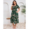 Clearlove Women's Plus Size Square Neck Puff Short Sleeve Self Tie Front A Line Dress - 3 of 4