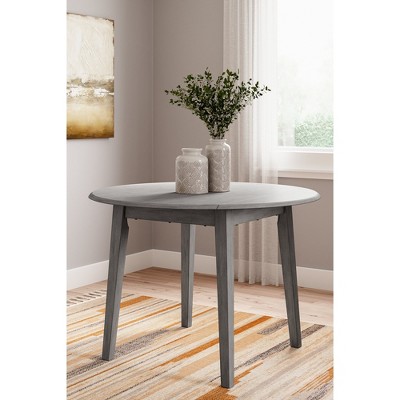 Gray Round Extendable Wood Dining Table with Drop Leaves