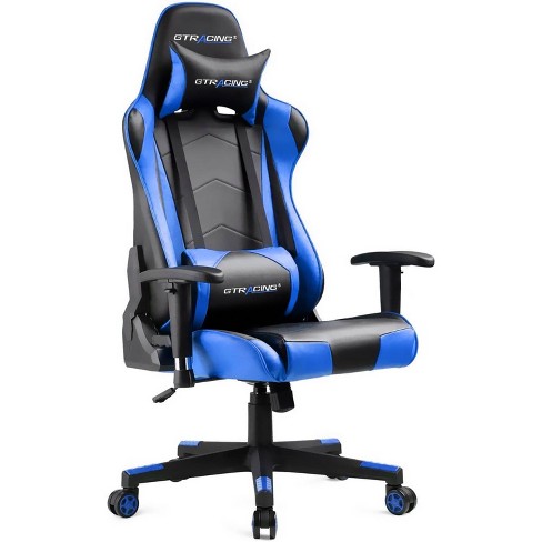 Gaming Office Chair PU Leather with Adjustable Headrest and Lumbar Pillow  Blue - GTRACING
