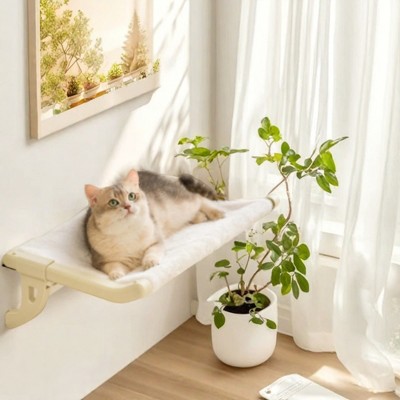Mewoofun Pet Toy Window Sill Mount Cat Perch for Indoor Cats, Lounge Mount Pet Hammock with Hook, No Drilling or Suction Cup, White, 23.2"*14"*7"
