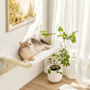 Mewoofun Pet Toy Window Sill Mount Cat Perch for Indoor Cats, Lounge Mount Pet Hammock with Hook, No Drilling or Suction Cup, White, 23.2"*14"*7" - 1 of 4