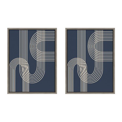 18" x 24" (Set of 2) Sylvie Lines in Blue by Apricot and Birch Framed Wall Canvas Set Gray - Kate & Laurel All Things Decor