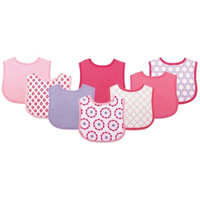 Luvable Friends Baby Girl Cotton Terry Bibs 8pk, Geometric Girl, One Size