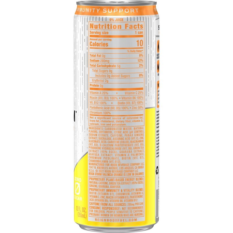 Reign Storm Valencia Orange Energy Drink - 12 fl oz Cans, 4 of 7