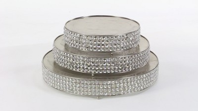 Silver Encrusted Iron Cake Stands with Crystal Beads, Set of 3