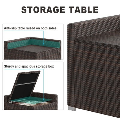 Whizmax 8-Piece Brown Wicker Rattan Outdoor Patio Set with Glass Table and Storage