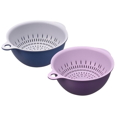 Unique Bargains Colander Set Kitchen Food Strainer Bowl Vegetable Washer  Basket Purple+Purple Large and Small