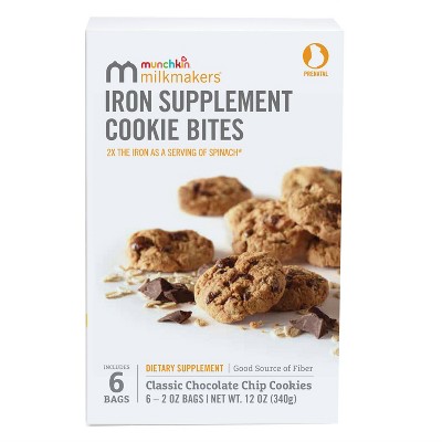 Munchkin Milkmakers Prenatal Iron Supplement Cookie Bites - Chocolate Chip - 6pk/2oz Each